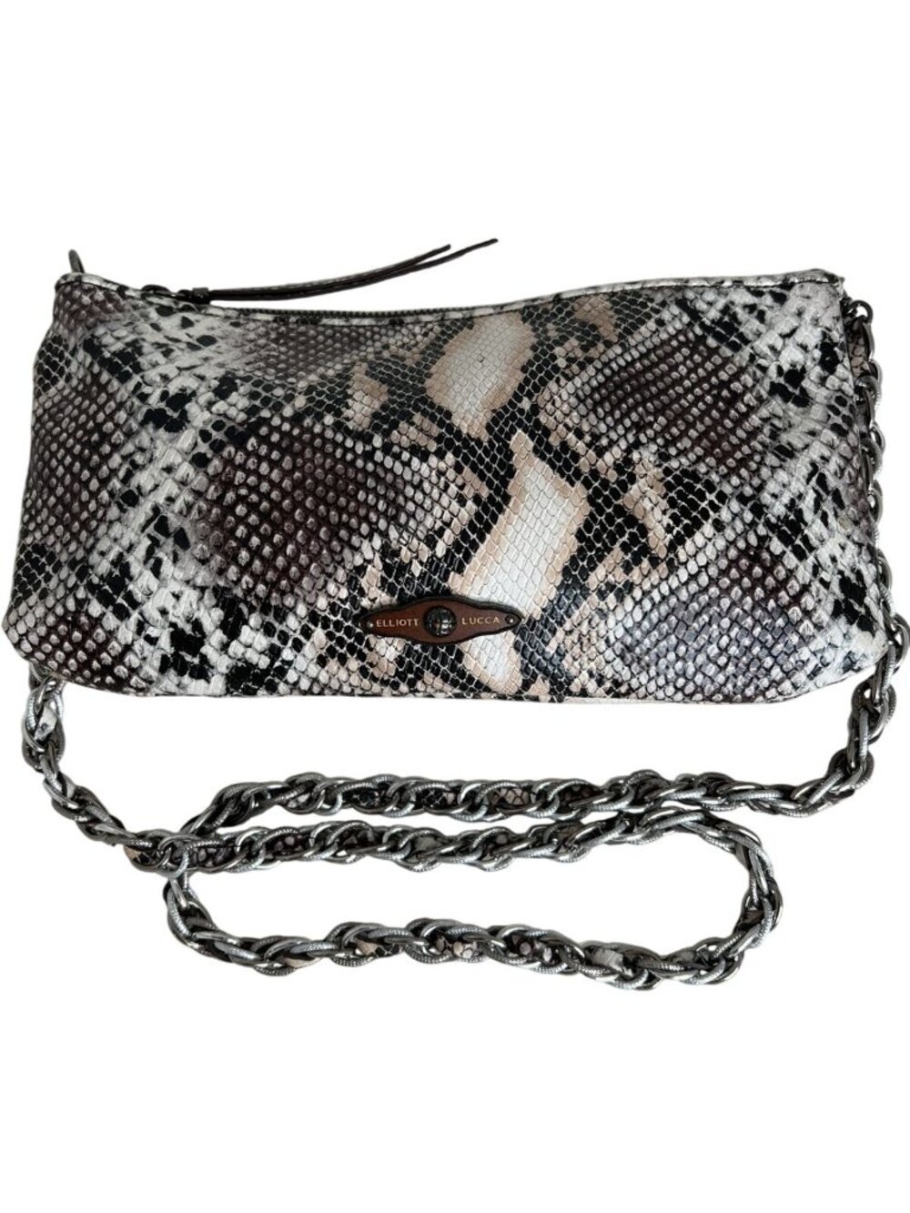 Elliott Lucca Faux Snakeskin Clutch Crossbody Bag With Chain Strap
